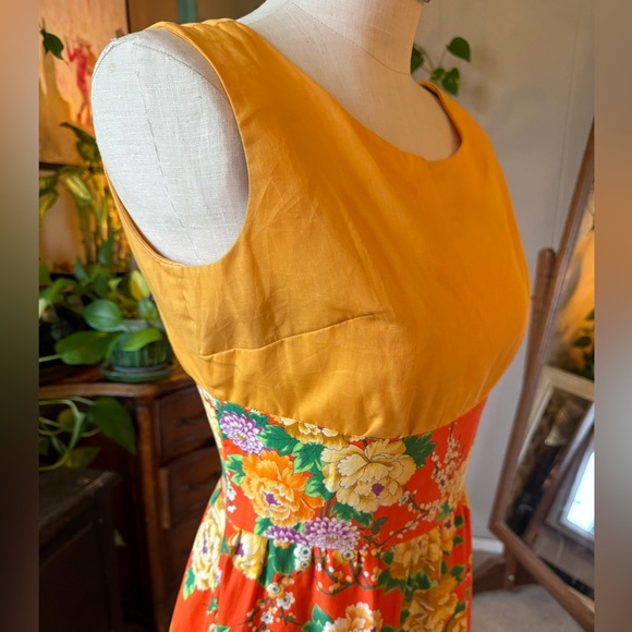 Vintage Orange Floral Fit And Flare Dress, Size Medium - Picture 3 of 12